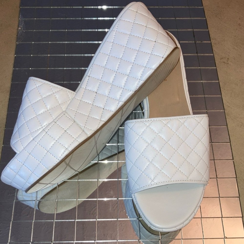 Sesto Meucci Tahnee White Quilted Woven Leather Wedge Slides 8 MINT CONDITION